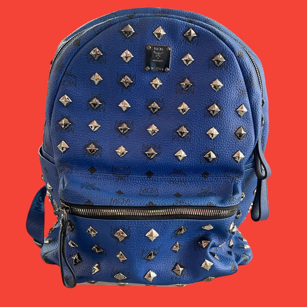 MCM Stark Blue Studded Backpack