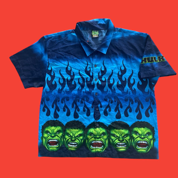 Multi Hulk Head Flame Button Down L
