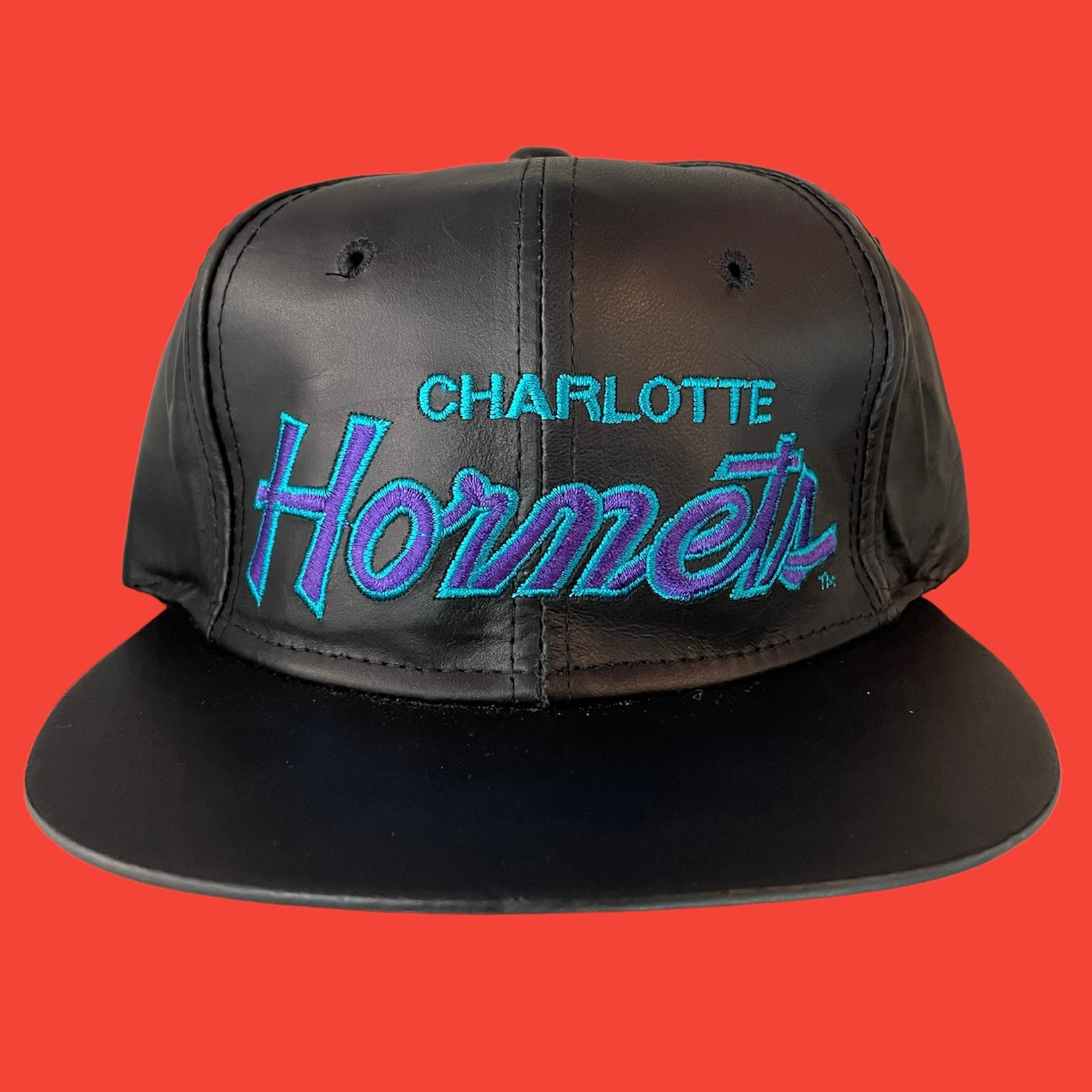 Charlotte Hornets Script Leather Strapback